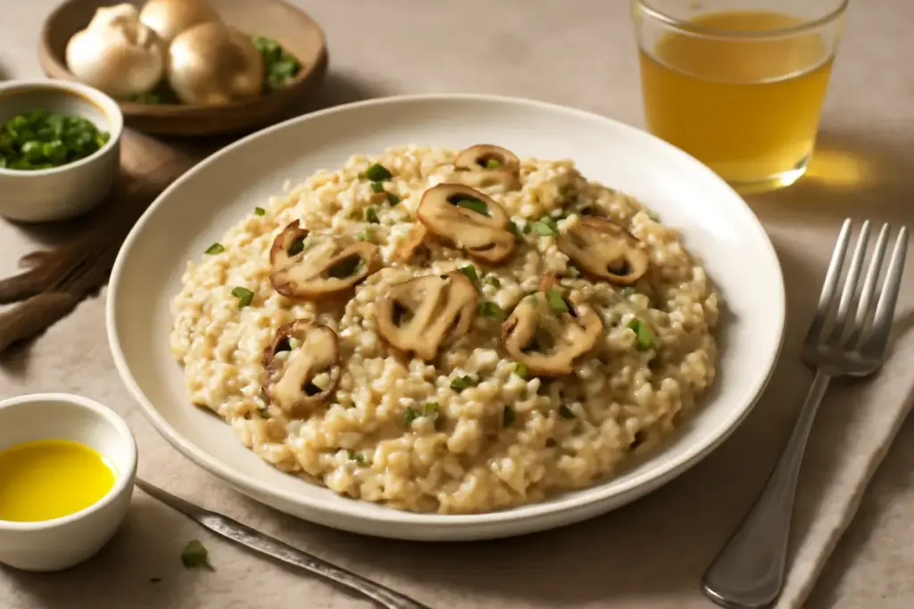 Risotto ai funghi cremoso con brodo vegetale: riduci i grassi senza perdere gusto